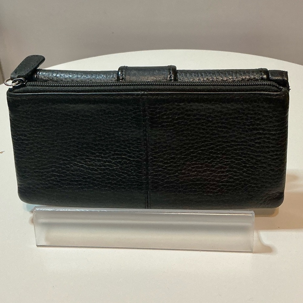 Brighton Black Pebbled & Patent Leather Medium Bifold Wallet Clutch EUC - Picture 2 of 15